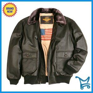Genuine Leather Flight Bomber Jacket with Insulation and Flag Lining